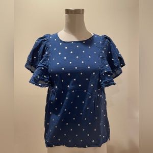 Jcrew ruffle sleeve top with silver dots